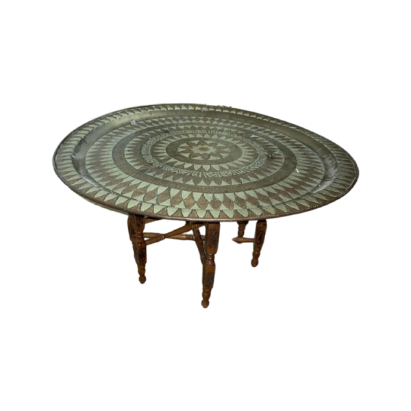 Large Moroccan Brass Top Collapsible Tea Table