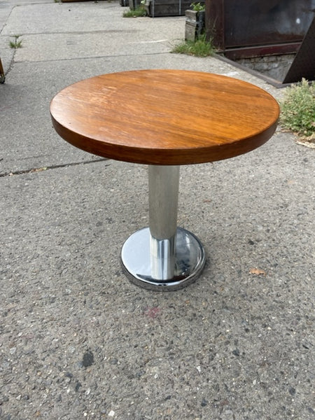 Mid-Century Modern Small Chrome and Wood Cocktail Table