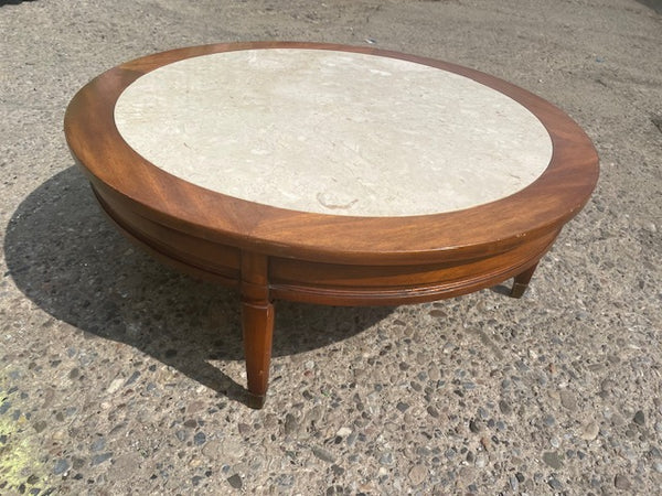 Polished Travertine round coffee table 40x15" tall
