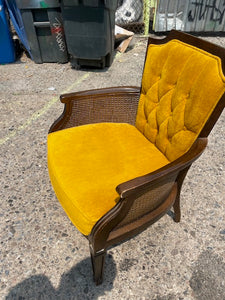 Velvet and cane chair 23x24x34" tall