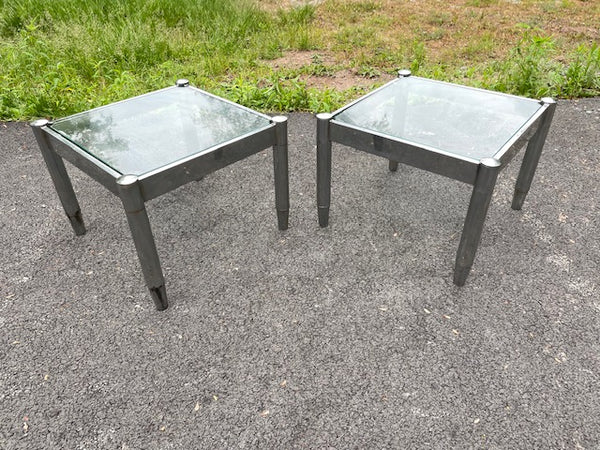 Tall mcm chrome side tables