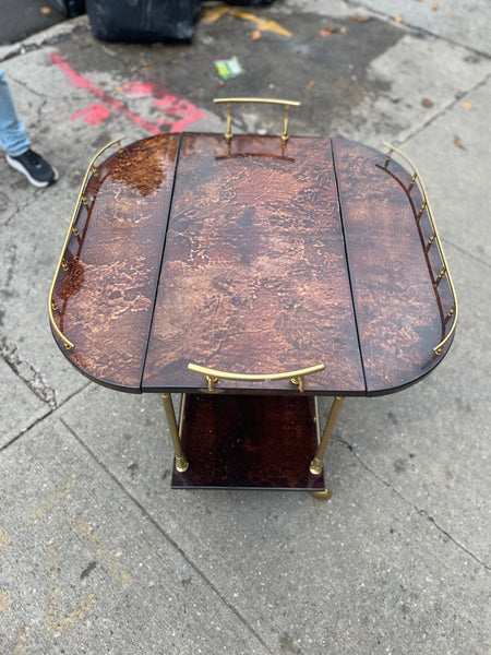 From the Estate of Waldorf Astoria Aldo Turo Drop Leaf Folding Brass and Lacquer Bar Cart