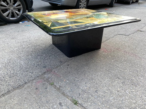 Post Modern Abstract Art Lacquer Top Square Coffee Table