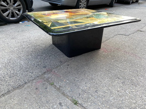 Post Modern Abstract Art Lacquer Top Square Coffee Table
