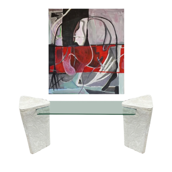 Postmodern Faux Stone and Glass Console Table