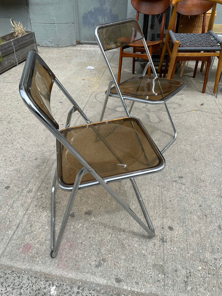 Pair of Smoked Lucite Folding Chairs