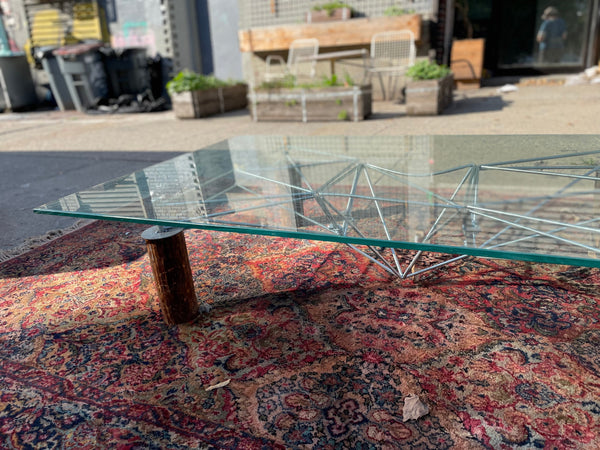 Unique Industrial Modern Rustic Wood, Metal and Glass Low Profile Coffee Table