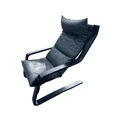 Alvar Aalto Black Leather Lounge Chair Armchair 60s
