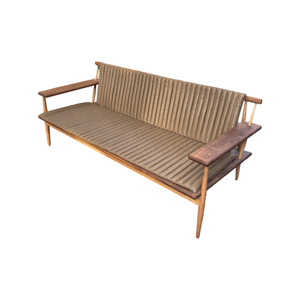 Onsen Sofa Bench in Walnut, Teak and Camel Leather by Morten
