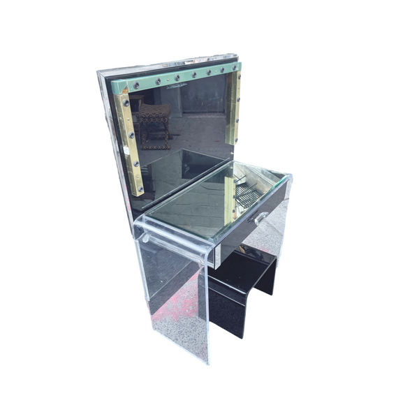 Lucite Clear and Black Vanity with Lighted Mirror