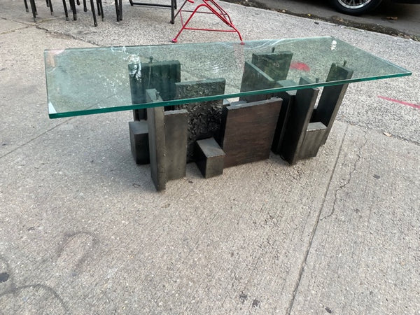 Paul Evans Style Skyline Metal and Glass Coffee Table