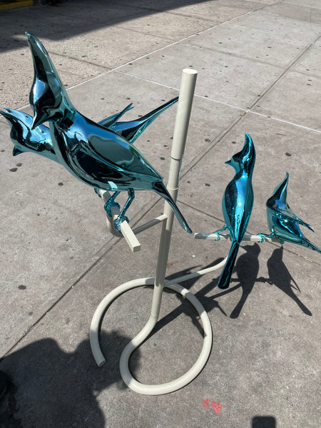 Metallic Blue Bird Sculpture