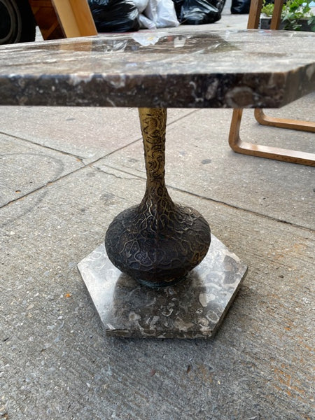 Gorgeous “I Dream of Jeannie” Marble and Two Toned Brass Hexagon Shaped Side Table