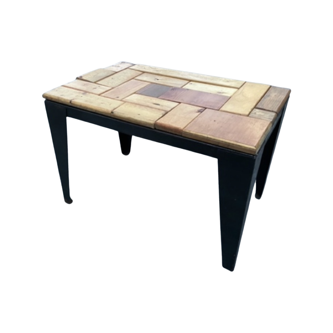 Industrial Wood Mosiac Top Metal Coffee or Side Table