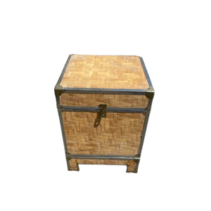 Small Square Wood and Two Tone Metal Trunk with Stand