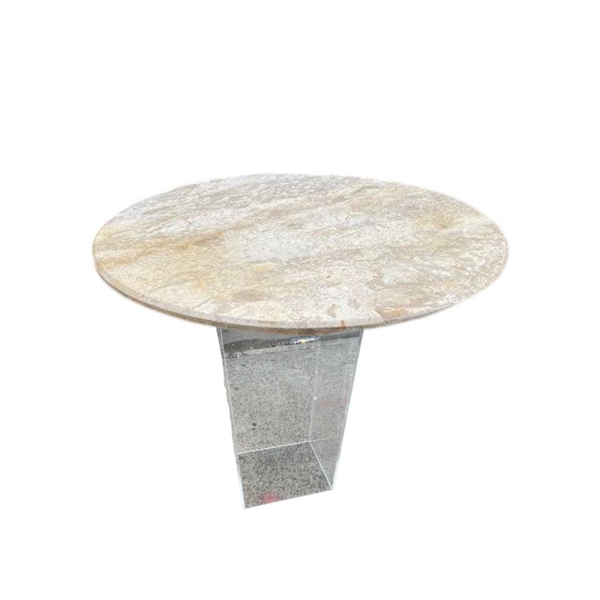 Round Travertine Stone Top Dining Table on Lucite Base