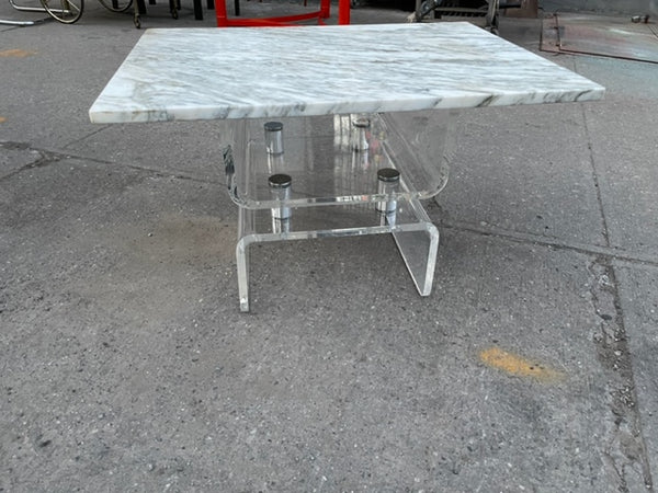 Small Marble and Lucite Chrome Coffee or Side Table