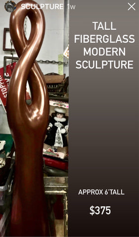 Tall Infiniti Shaped Metallic Copper Colored Fiberglass  Sculpture