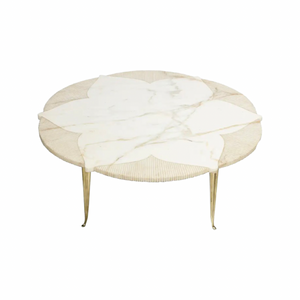 Italian Mid Century Circular Star Form White Marble Coffee Table with Brass Legs Circa 1950s
