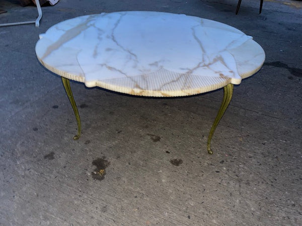 Italian Mid Century Circular Star Form White Marble Coffee Table with Brass Legs Circa 1950s
