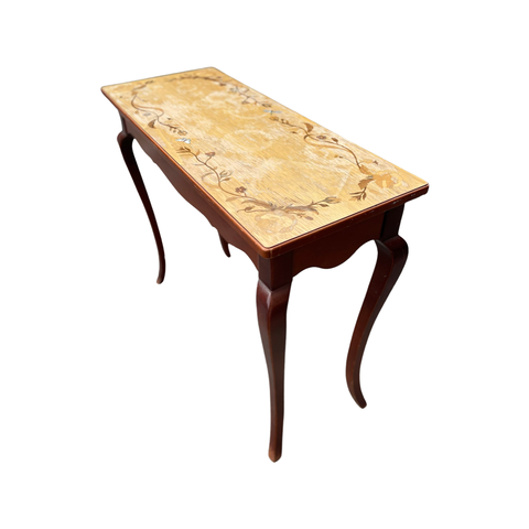 Queen Ann Style Desk or Console Table with Floral Marquetry and Mother of Pearl Butterfly Inlay