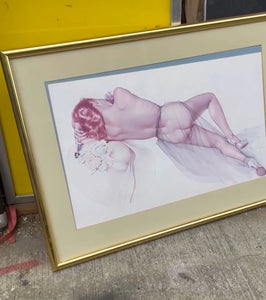 Large Gold Framed and Signed Figurative Art by Vargas