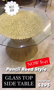 Pencil Reed Style Side Table with Glass