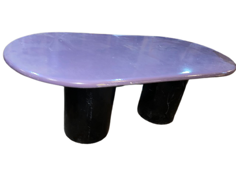 Postmodern Painted Raceway Shaped Dining Table with Double Black Drum Base