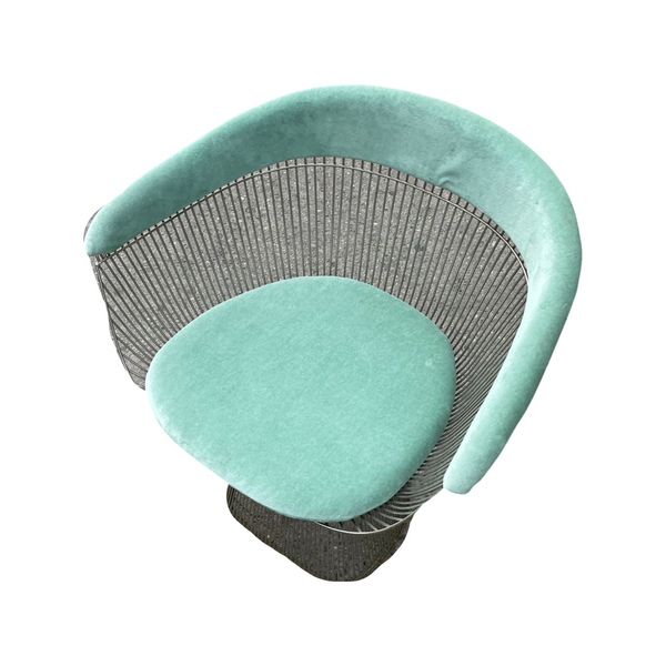 Mint Green Velvet Mid Century Modern Warren Platner Armchair for Knoll (Pair Available Priced Individually)