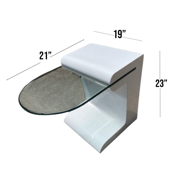 Postmodern White Cantilever Glass and White Laminate Accent Table