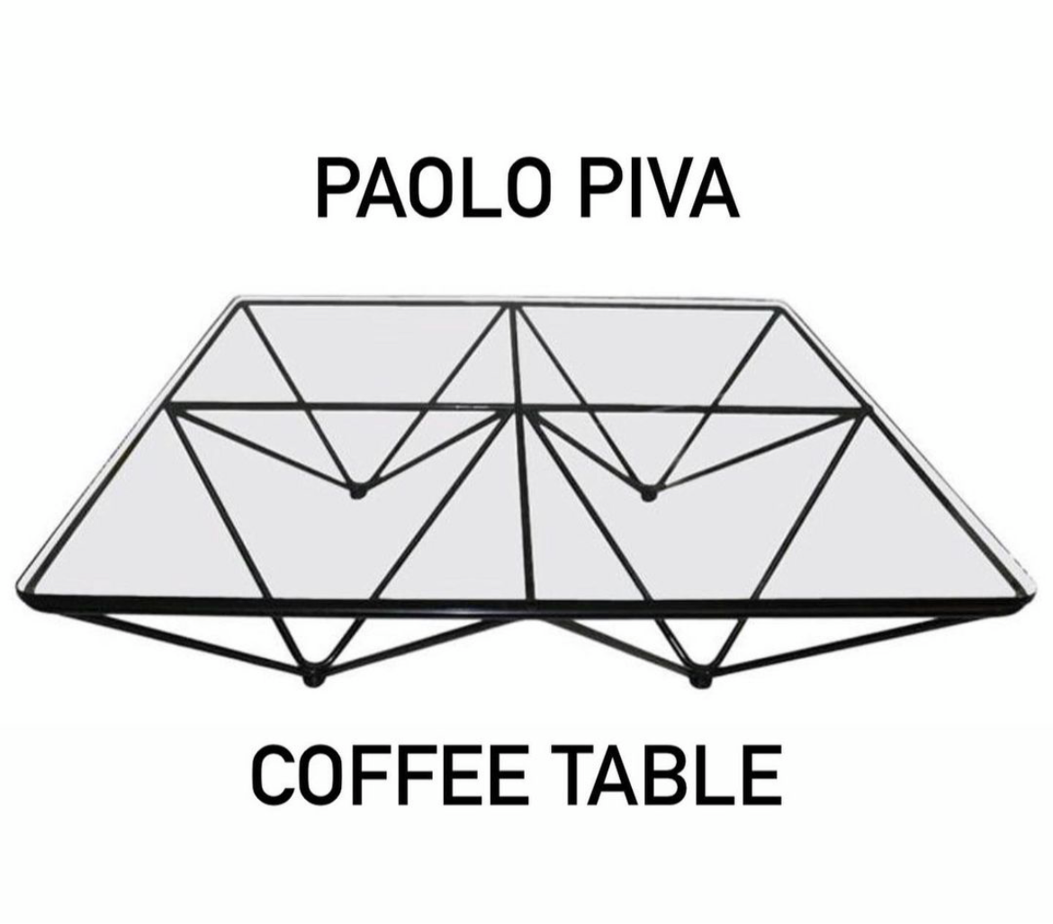 Paolo Piva B&B Italia Square Low Profile Glass Geometric Metal Coffee Table