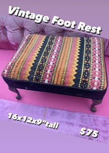Cute Little Vintage Pink, Yellow and Black Foot Stool Ottoman