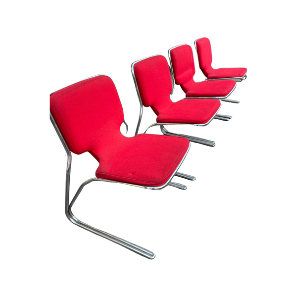 Sets of Red Wool Polyform Cantilever Dining Chairs