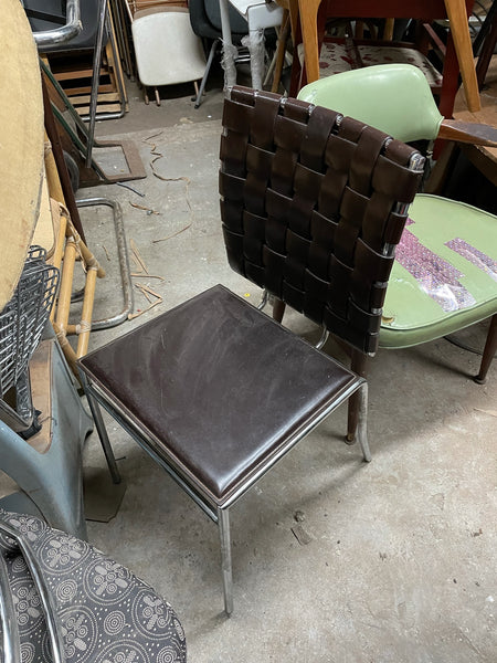 Brown Italian Woven chair  Leather And Chrome Dining Chairs