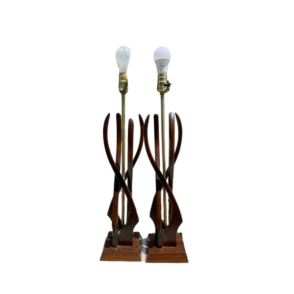 1960's Danish Mid Century Modern Teak Wood  Lamps (Shades Included)