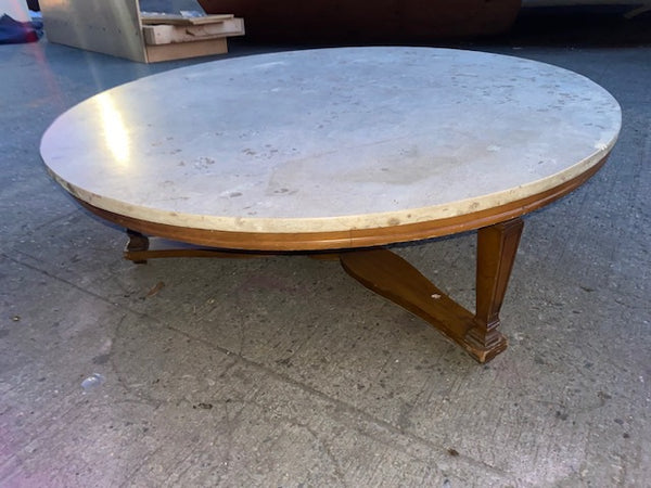 Round Marble Coffee Table with Wood Base