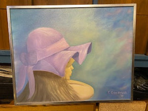 Signed G.Gonzalez Original Purple Hat Oil Painting