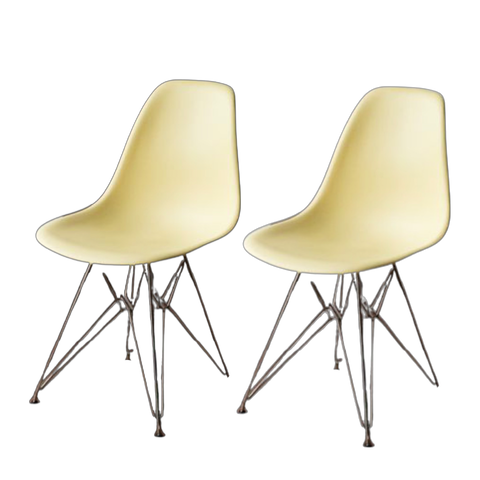 Off White Plastic Molded Eames Style Eiffel Tower Base Chairs
