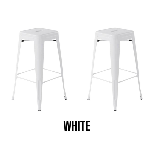 Pairs of White and Off White Metal Indoor/Outdoor Stackable Bistro Bar Stools (Multiple Available)