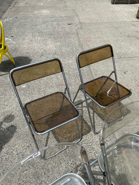 Pair of Smoked Lucite Folding Chairs