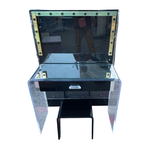 Lucite Clear and Black Vanity with Lighted Mirror