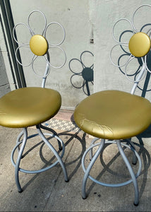 Pair of Lime Green Retro Flower Power Counter Stools