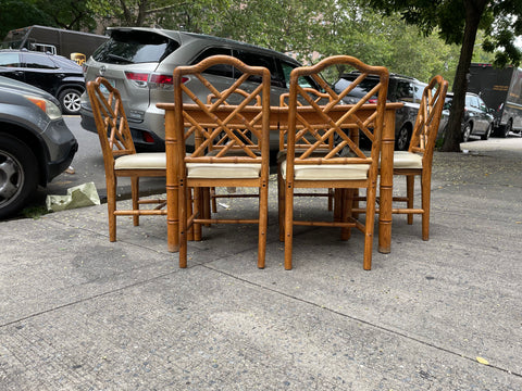 Oak and Faux Wood Bamboo Chippendale Style Dining Chairs