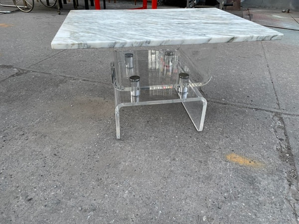Small Marble and Lucite Chrome Coffee or Side Table