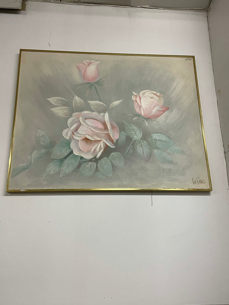 Large Signed Lee Reynolds Original Pink and Green Postmodern Floral Painting