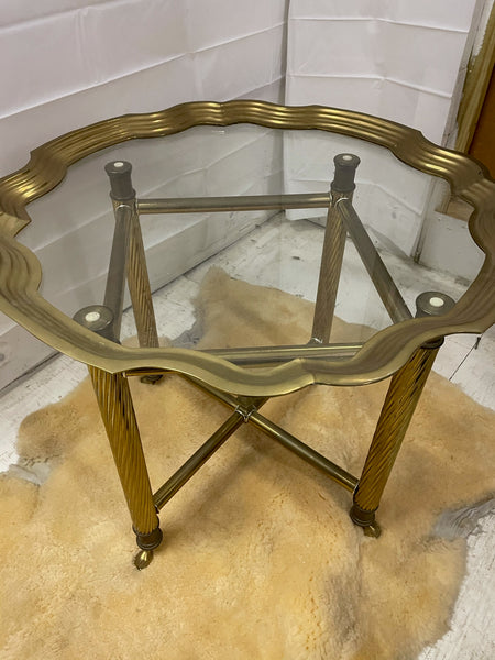 Brass and Glass Hollywood Regency Side or Coffee Table