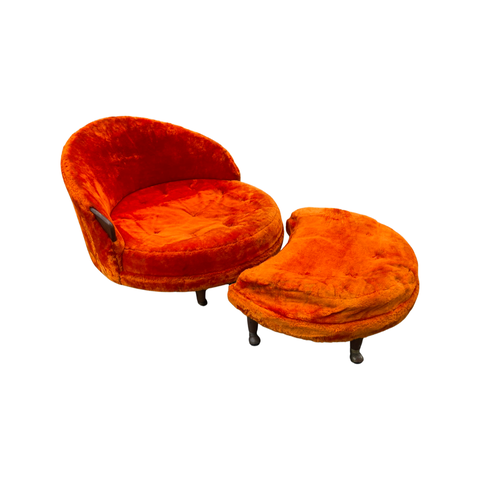 Rare Adrian Pearsall Round Orange Fluffy Havana Chair and Ottoman, 1960s
