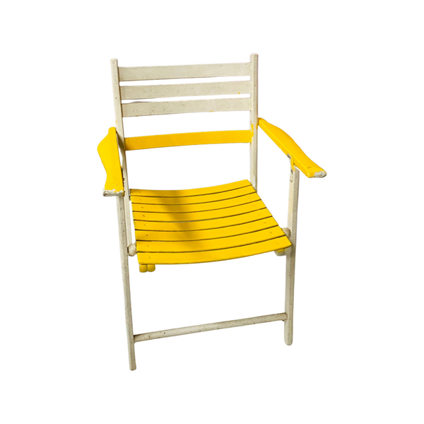 Vintage Outdoor Yellow and White Wood Folding Chair