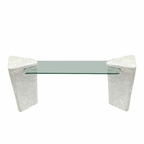 Postmodern Faux Stone and Glass Console Table