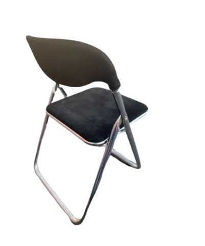 1980s Brevetatto Vintage Chrome Folding Chair With Useable Black Upholstery
